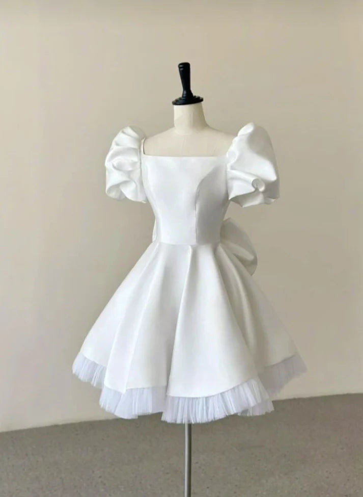 Luolandi Sweetheart A Line Short Sleeves Prom Dress Lovely Homecoming Dress Chic Graduation Dress Simple Birthday Party Dress